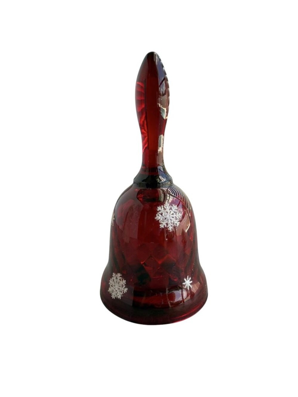 Fenton Festi-Bell Glass Red Hand Painted Snowflakes Christmas Musical Bell 4.5”